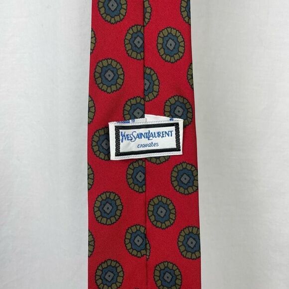 YSL Vintage Red 100% Silk Tie - Picture 3 of 4